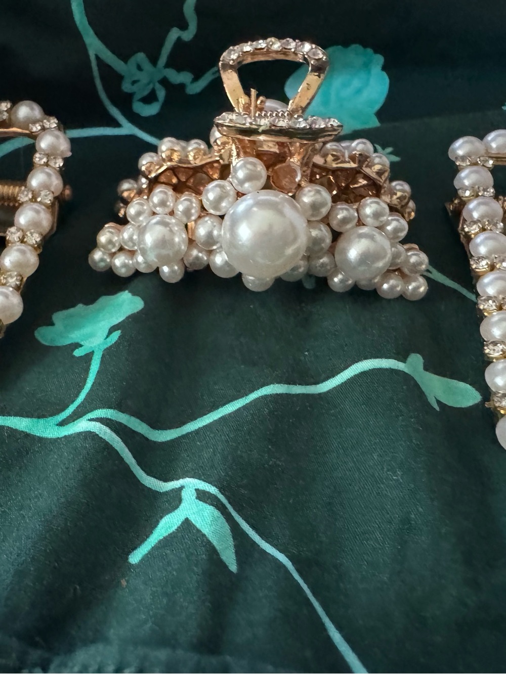 Hair Clip Set Of 3 Gold Pearl Diamond Wedding Hair Accessories claw clip barette